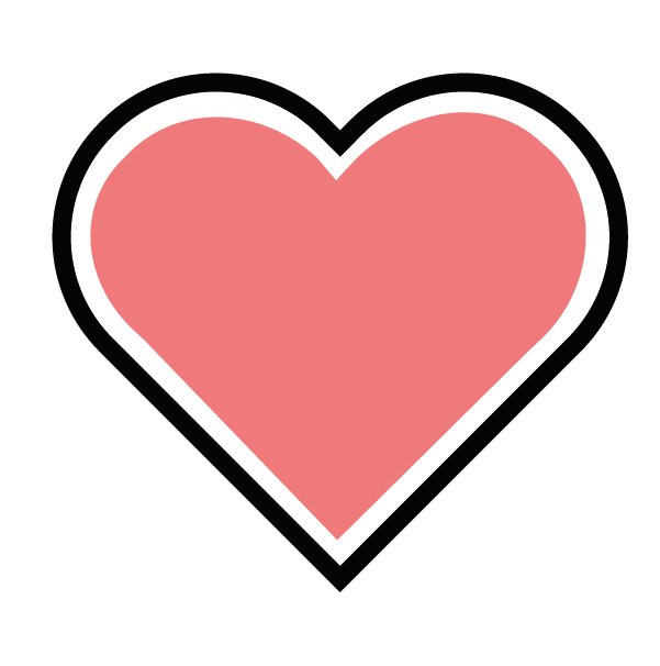 Red heart icon with black outlines.